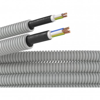 Электротруба DKC ПВХ гибкая гофрированная д.16мм, серый, с кабелем ВВГнг(А)-LS 3х1,5мм² РЭК "ГОСТ+", 50м