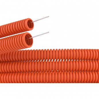 Труба DKC ПНД гибкая гофр. д.32мм, лёгкая с протяжкой, 25м, оранжевый